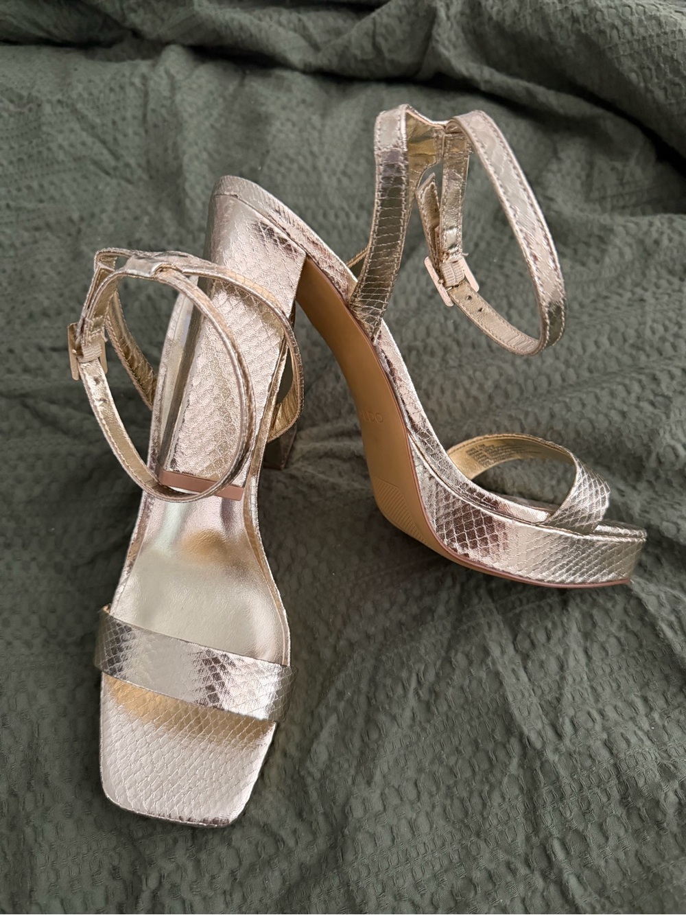 Aldo Metallic Rose Gold Strappy High Heel Sandals